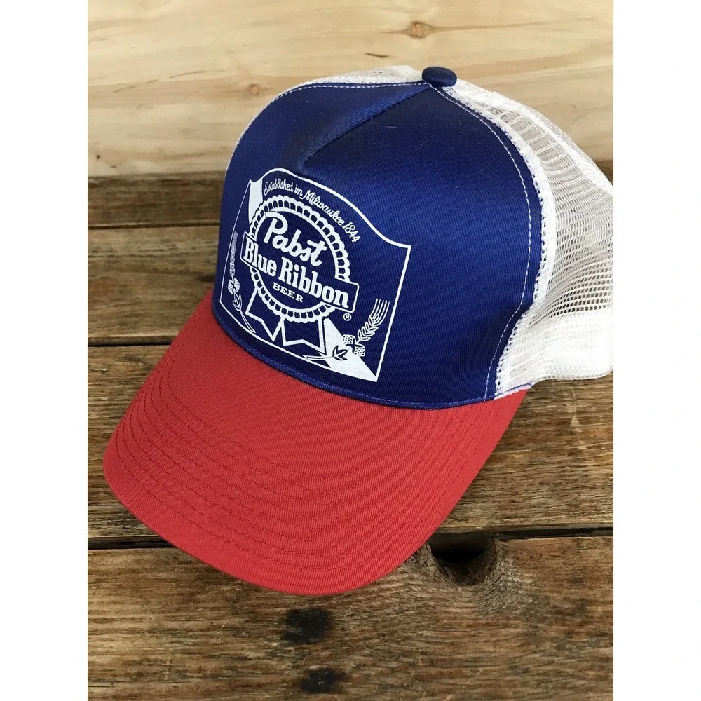 Vtg PBR Pabst Blue Ribbon Trucker Hat Snapback Mesh Beer Head To Toe Tag